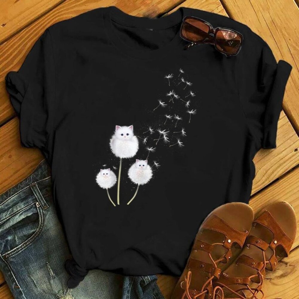 Cat Dandelion Flower T shirt, Cat Lover Gift, Funny Cat Shirt